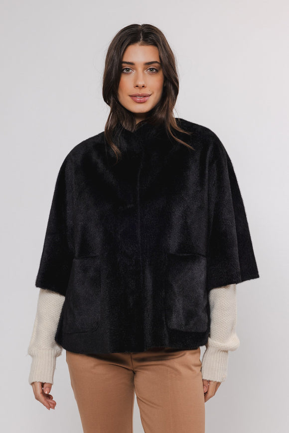 Rino & Pelle Faux Fur Cape - Black