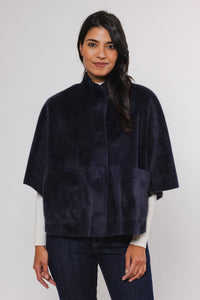 Rino & Pelle Faux Fur Cape - Navy